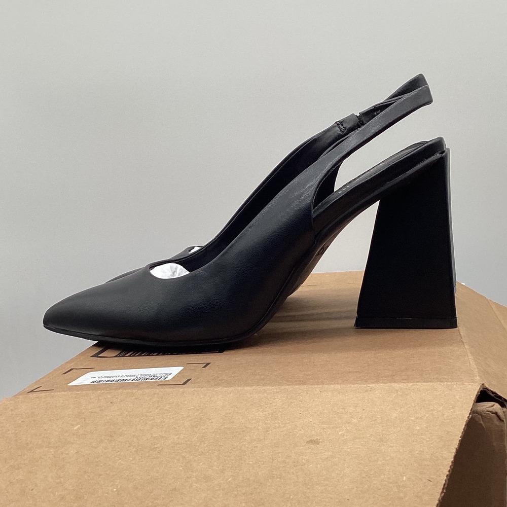 Bar III Womens Black Pointed Toe Architectural Block Heel Slingback Pumps High